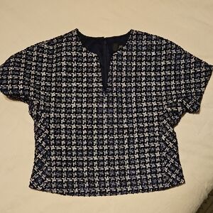 J.Crew Navy and White Tweed Top